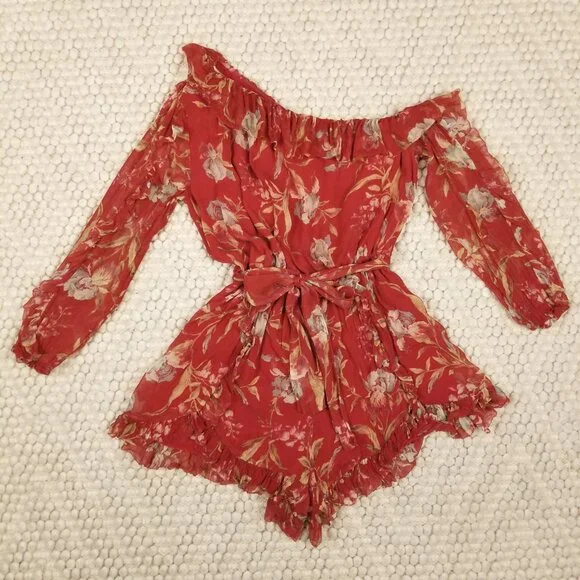 Zimmermann Corsair Iris Playsuit Washed Iris Red Sz (Small)